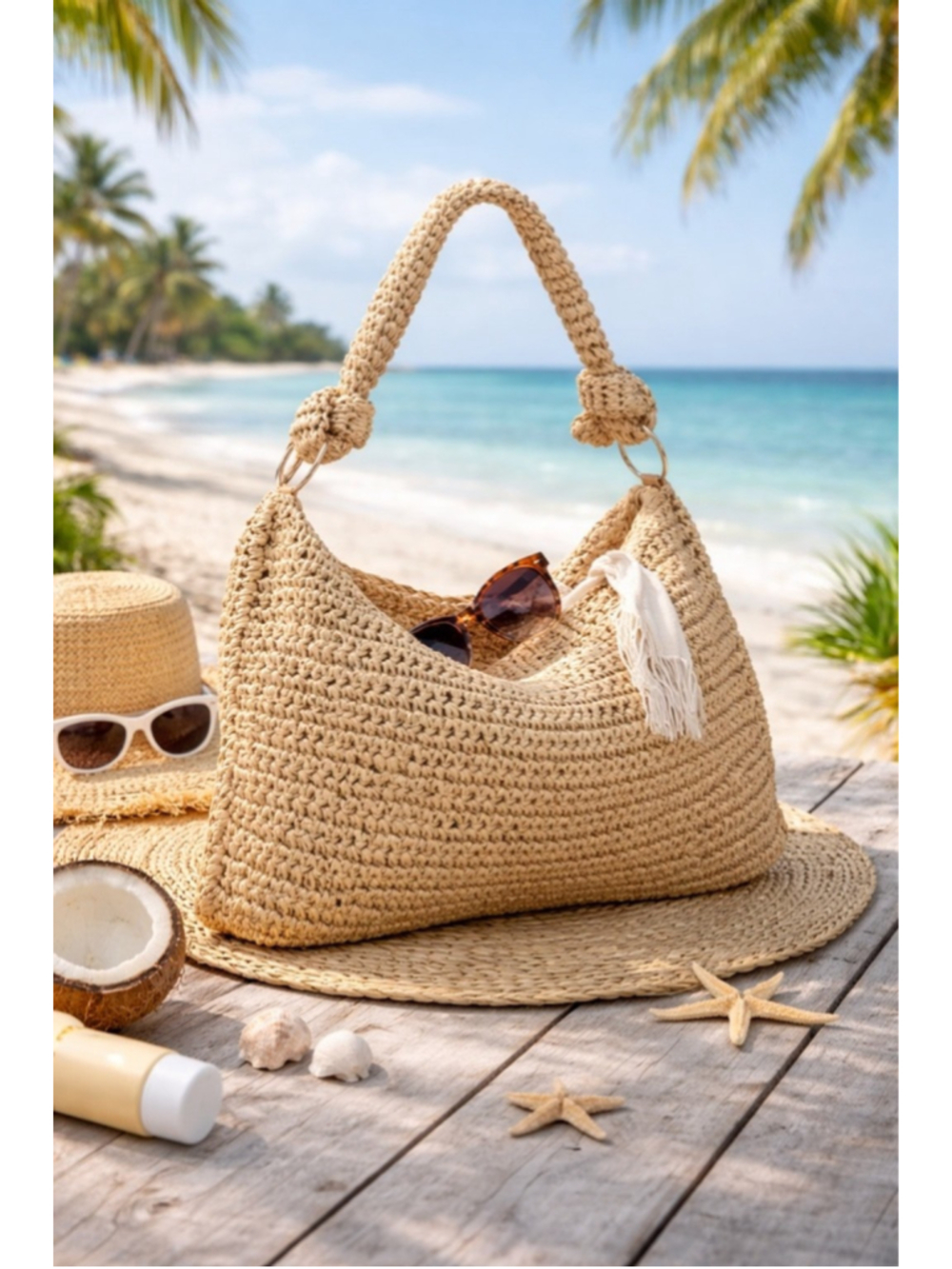 Revolve 8 Other Reasons Shelly Crochet Bag Khaki Straw Shoulder Hobo